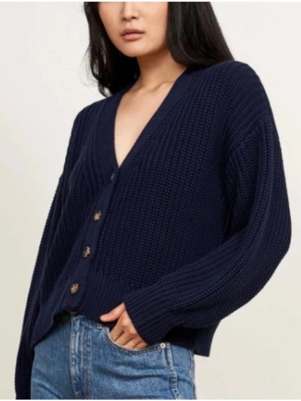 La Ligne Navy Oversized Picnic Cardigan in Navy, XS